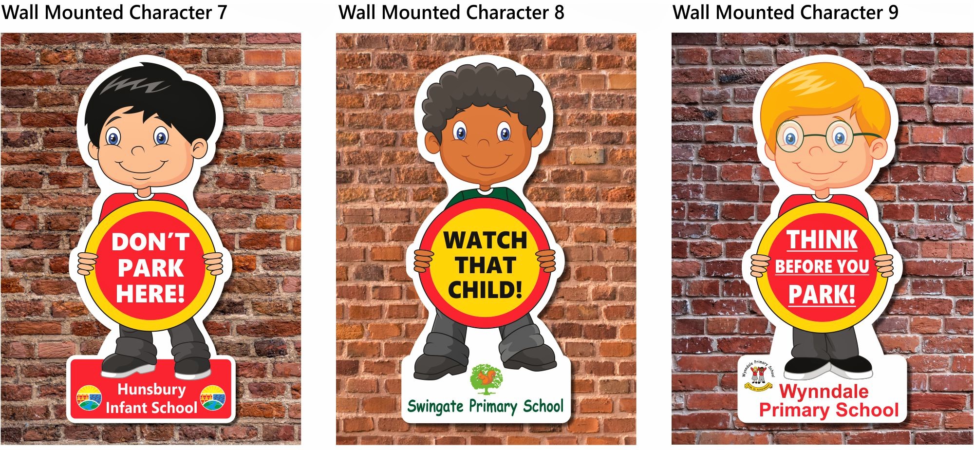 child friendly cut out character school signs